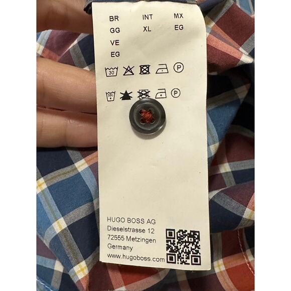 Hugo Boss Blue Red Cotton Check Long Sleeves Casual Shirt size XL - Picture 6 of 10